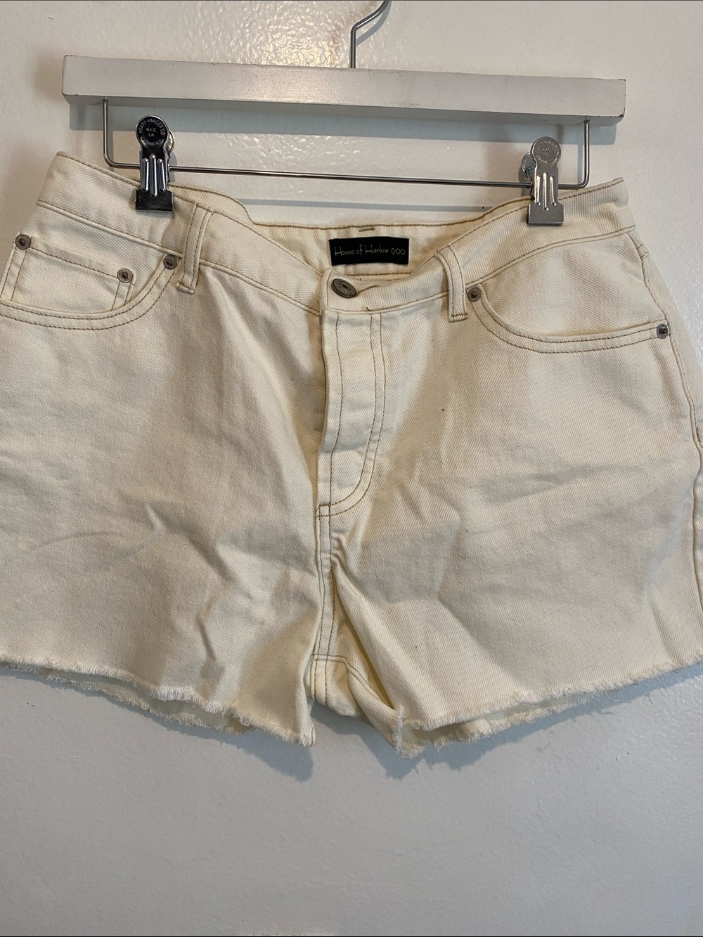 House of Harlow 1960 Cream Cutoff Denim Shorts